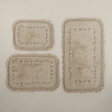 دعاسة حمام قطن مطرز بعدة مقاسات بيج غامق