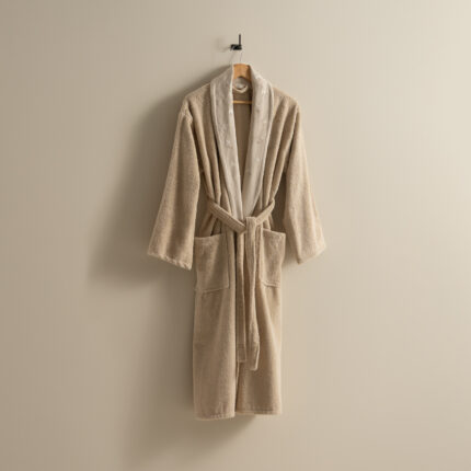 روب حمام قطن مطرز بيج غامق