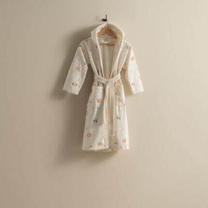 روب حمام أطفال قطن بلون أوف وايت