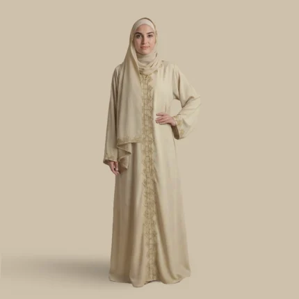 لباس صلاة ماكرو مطرز بيج غامق بسحاب